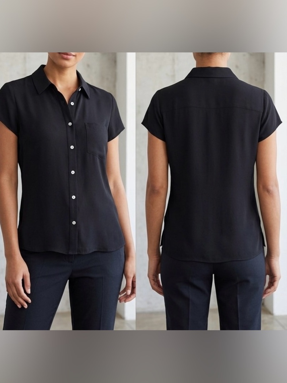 New York & Company Black Short-Sleeve Button-Down Blouse